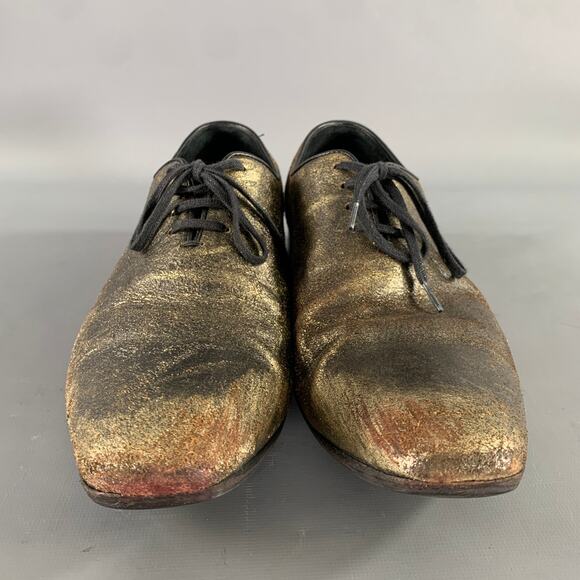 HAIDER ACKERMANN Size 8 Gold Black Metallic Leather Lace Up Shoes main image 7